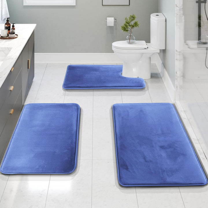 Clara Clark 3 Piece Bathroom Rugs Bath Mat Set, Velvet Memory Foam Bath Mats for Bathroom - Non-Slip, PVC Backing Bath Rugs, Washable Bathroom Rug Mats - Dries Quickly, Lavender Bathroom Rug Set Solid 3 Piece Set Lavender Dream