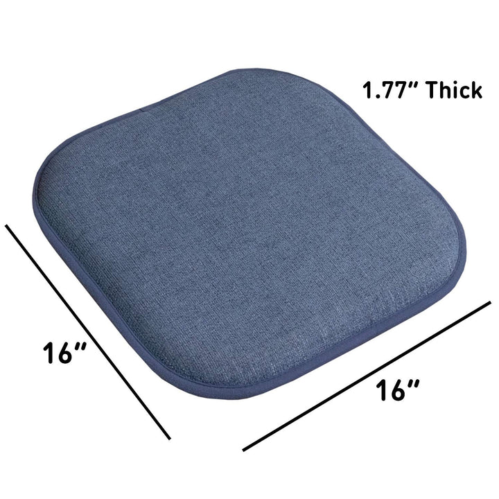 Sweet Home Collection Chair Cushion Memory Foam Pads Honeycomb Pattern Slip Non Skid Rubber Back Rounded Square 16" x 16" Seat Cover, 2 Pack, Alexis Denim