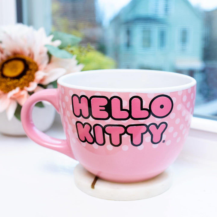Silver Buffalo Sanrio's Hello Kitty Face and Polka Dots Ceramic Soup Mug, 24-Ounces