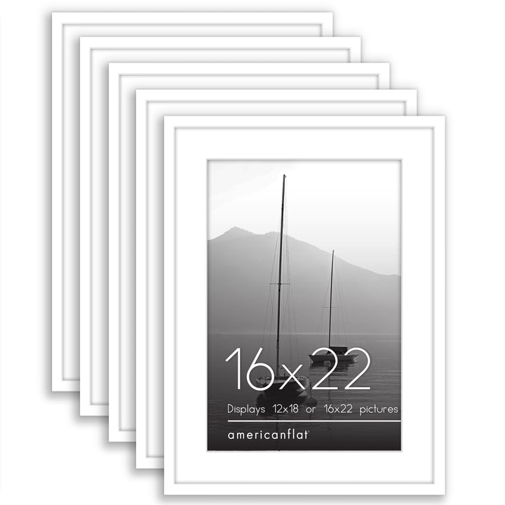 Americanflat 12x16 Picture Frame with Polished Plexiglass - Set of 5 - Use as 8.5x11 Frame with Mat or 12x16 Frame Without Mat - Galleria Collection - Gallery Wall Frame Set for Wall Display - White