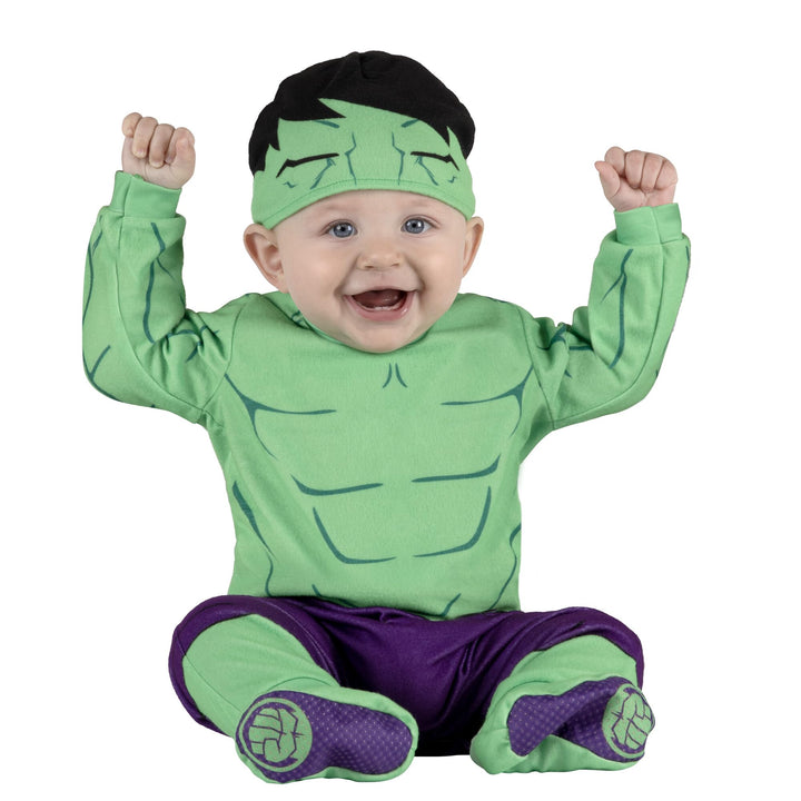 MARVEL Hulk Official Infant Halloween Costume - Premium Quality Minky Fabric Jumpsuit and Non-Slip Booties 0-6m