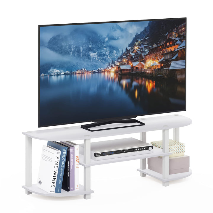 Furinno Turn-S-Tube Wide TV Entertainment Center, Sonoma Oak/White, 47. 25x13. 4x15. 9 4-Tiers with Round Corner