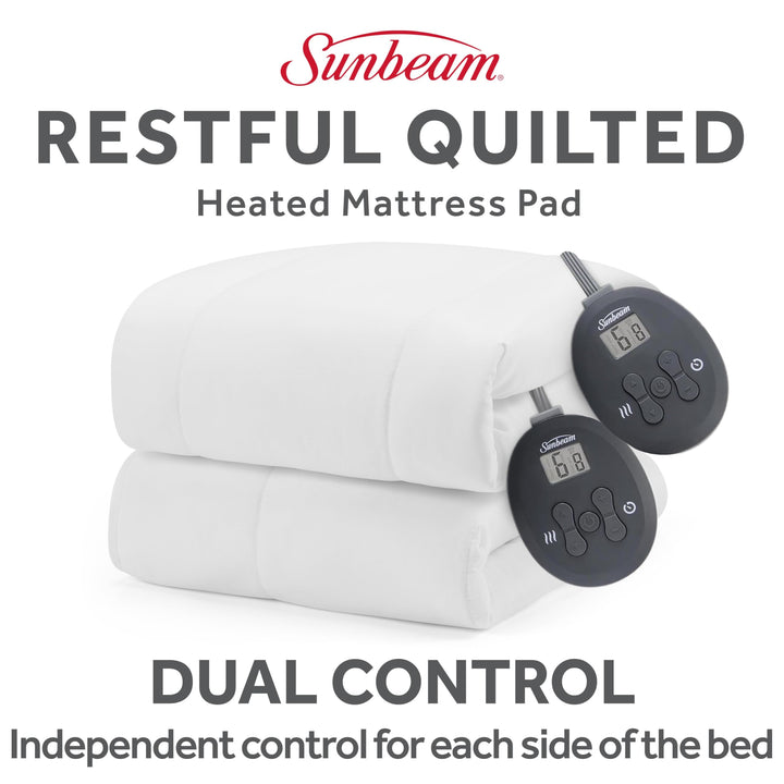 Sunbeam Premium Quilted Electric Heated Mattress Pad Twin 39" x 75" - 12 Heat Settings, 12-Hour Selectable Auto Shut-Off, Fast Heating, Warming Bed, Machine Washable, Extra-Soft Warm Cozy Square Quilted