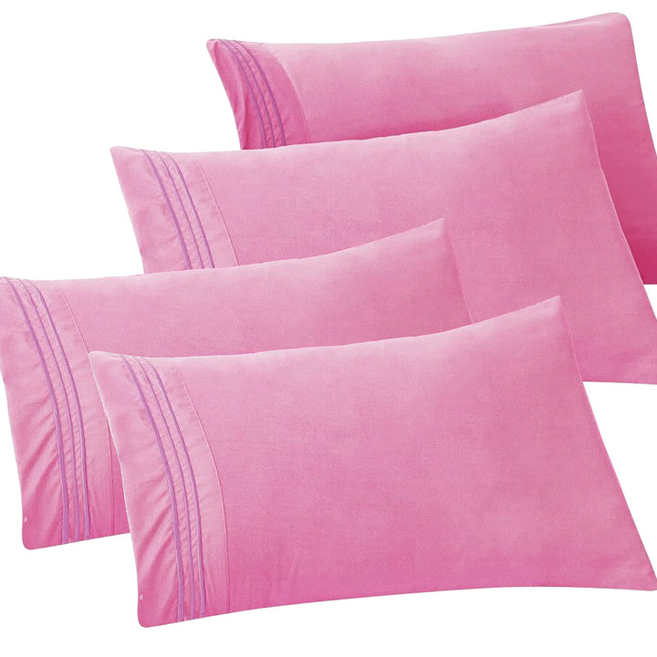 Elegant Comfort 4-PACK Solid Pillowcases 1500 Thread Count Egyptian Quality - Easy Care, Smooth Weave, Wrinkle and Stain Resistant, Easy Slip-On, 4-Piece Set, Standard/Queen Pillowcase, Light Pink