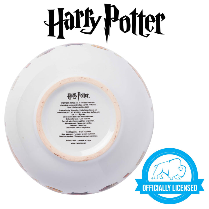 Silver Buffalo Harry Potter Icons Ceramic Ramen Noodle Rice Bowl with Chopsticks, Microwave Safe, 20 Ounces Harry Potter Hogwarts Destination