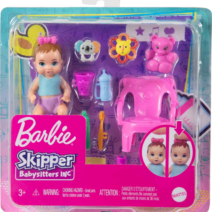 Barbie Skipper Babysitters Inc Baby Small Doll & Accessories, First Tooth Playset with Appearing & Disappearing Tooth cute Multicolor