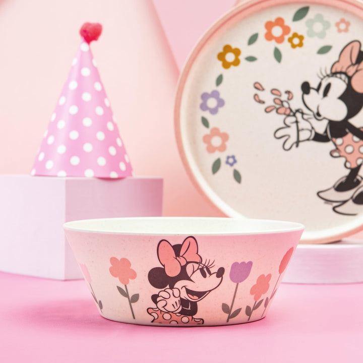 Zak Designs Disney Kids Dinnerware Set 3 Pieces, Durable and Sustainable Melamine Bamboo Plate, Bowl, and Tumbler are Perfect For Dinner Time With Family (Minnie Mouse) 8" Plate, 6" Bowl, 10oz Tumbler Minnie Mouse