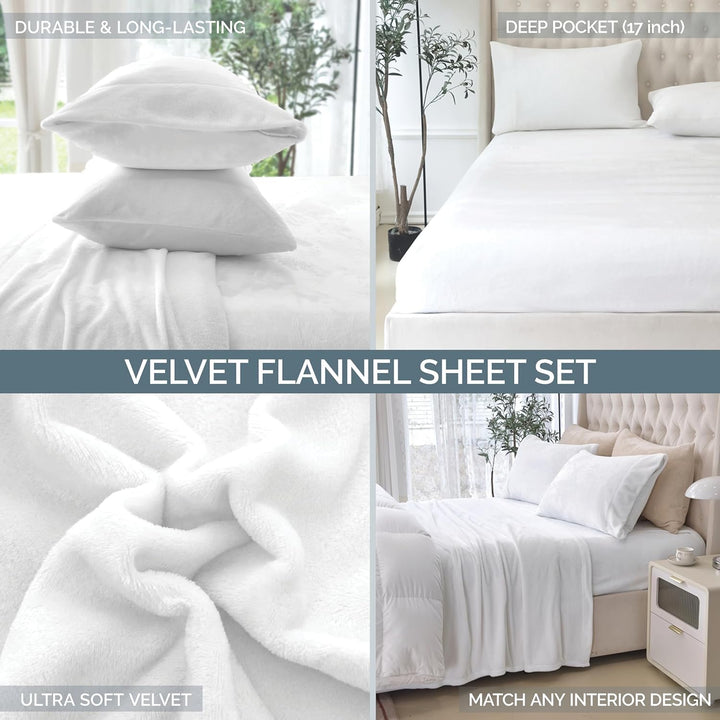 Elegant Comfort Luxuriously Soft 4-Piece Holiday Velvet Plush Flannel Sheet Set - Premium Quality - Cozy Warm, Christmas Fuzzy Velvet Flannel Fleece Deep Pocket Sheet Set - Cal King, Jingle Cats California King