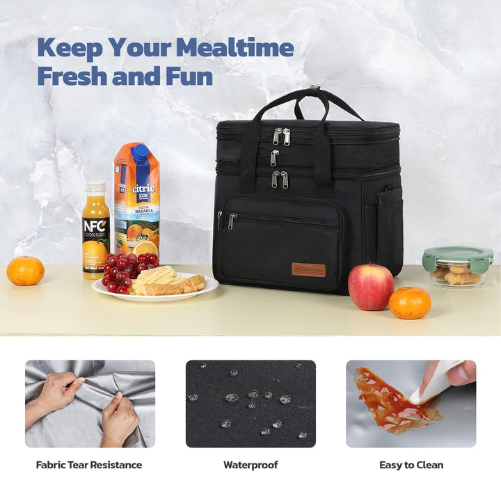 Maelstrom Lunch Box, 23L Insulated Lunch Bag, Expandable Double Deck Cooler Bag, Lightweight Leakproof Tote Bag With Side Tissue Pocket, Suit For Men and Women, Black 23L Black