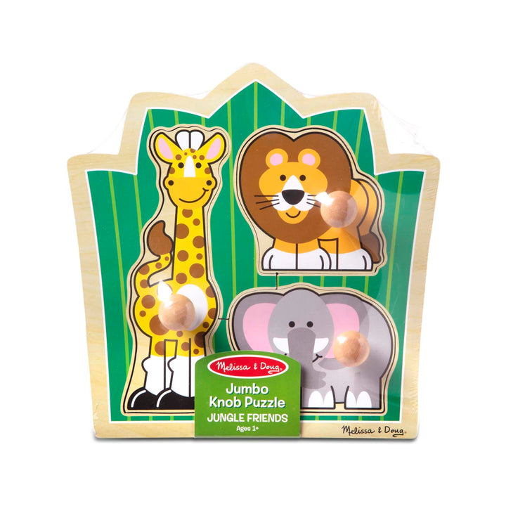 Melissa & Doug Jungle Friends Safari Animals Jumbo Knob Wooden Puzzle - Wooden Peg Chunky Baby Puzzle, Preschool Learning Puzzle, Wooden Puzzle Board For Toddlers Ages 1+