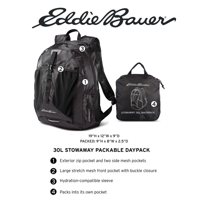 Eddie Bauer Stowaway Packable Backpack-Made from Ripstop Polyester, Maroon, 20L