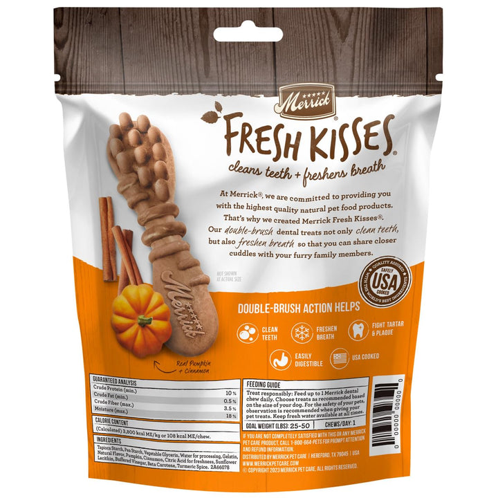 Merrick Fresh Kisses, Dental Chews for Dogs, Pumpkin and Cinnamon Natural Dog Treats for Medium Dogs 25-50 Lbs - 5 oz. Pouch