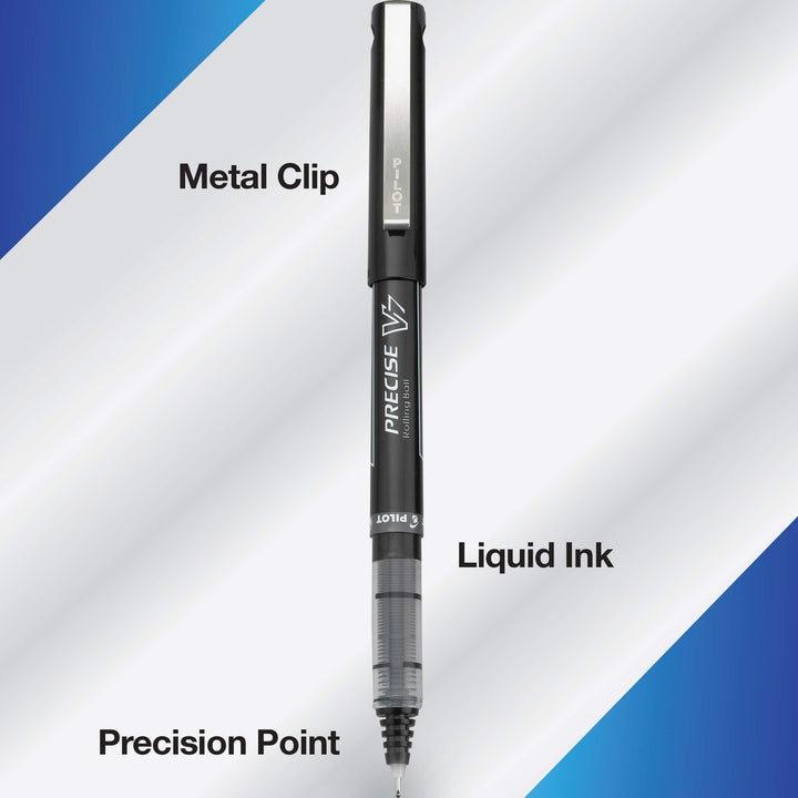 Pilot, Precise V7, Capped Liquid Ink Rolling Ball Pens, Fine Point 0.7 mm, Black, Pack of 4. V7 Stick