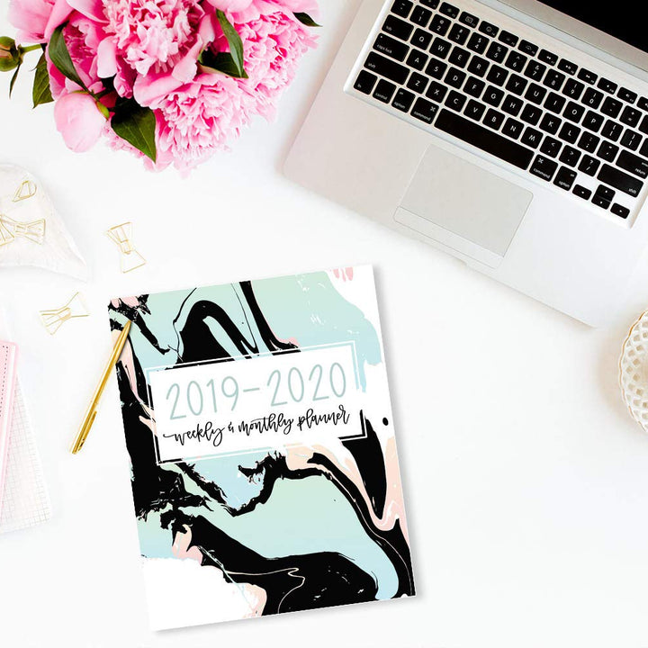 2019-2020 Weekly & Monthly Planner: July 1, 2019 to June 30, 2020: Weekly & Monthly View Planner, Organizer & Diary: Mint & Black Marble Swirl 0311