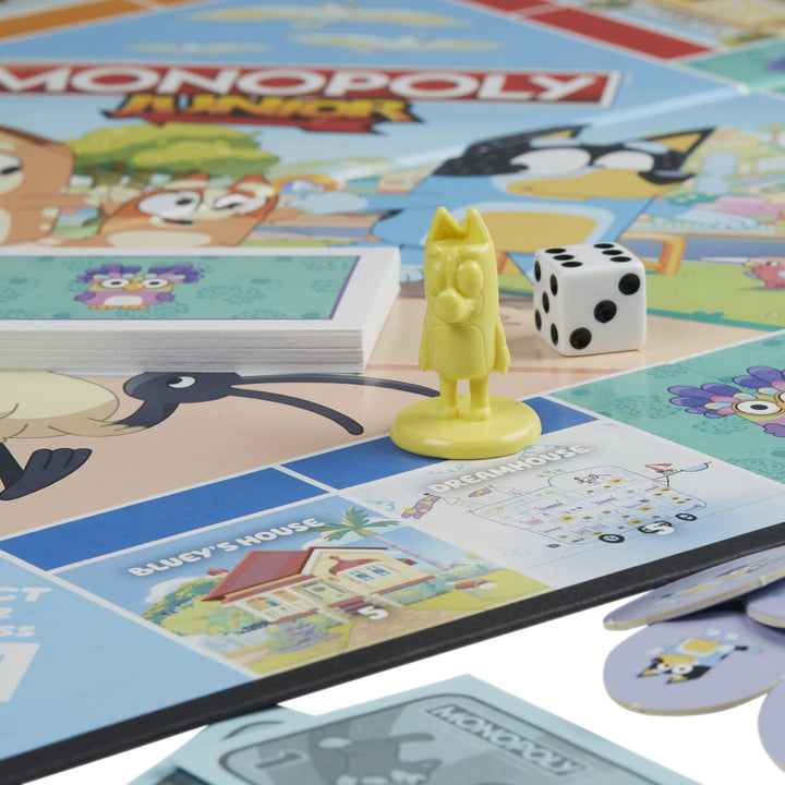 Hasbro Gaming Monopoly Junior: Bluey Edition Board Game for Kids Ages 5+, Play as Bluey, Bingo, Mum, and Dad, Features Artwork from The Animated Series (Exclusive)