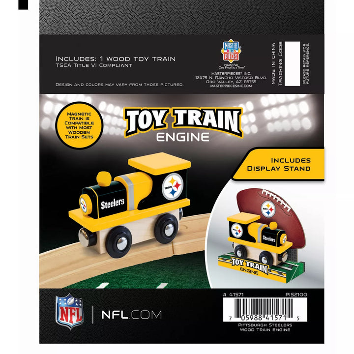 Masterpieces Officially Licensed NFL Pittsburgh Steelers Wooden Toy Train Engine for Kids.