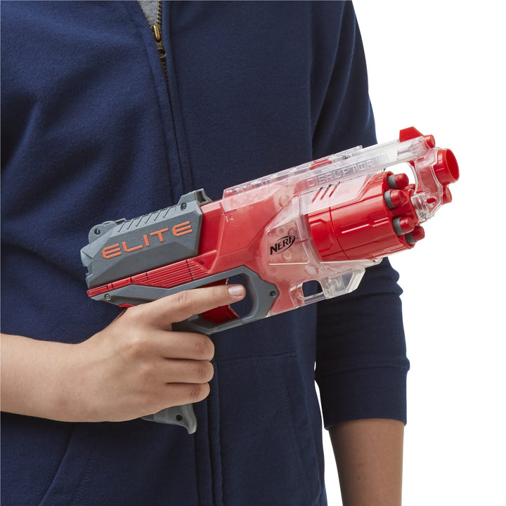 NERF Elite Disrupter Blaster, 6-Dart Rotating Drum, Slam Fire, Translucent Red, for Kids ( Exclusive)