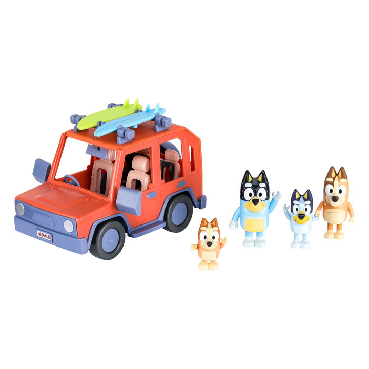 Bluey Heeler Family 4WD Vehicle and 4 Figure Pack, 2.5-3 Inch Figures, 2 Surfboards Accessories and Stickers | Exclusive