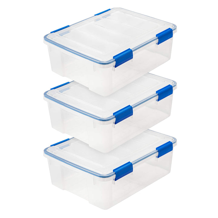 IRIS USA 54 Quart Stackable Plastic Storage Bins with Lids and Latching Buckles, 6 Pack - Pearl, Containers with Lids and Latches, Durable Nestable Closet, Garage, Totes, Tubs Boxes Organizing Latching Lid 54 Qt. - 6 Pack