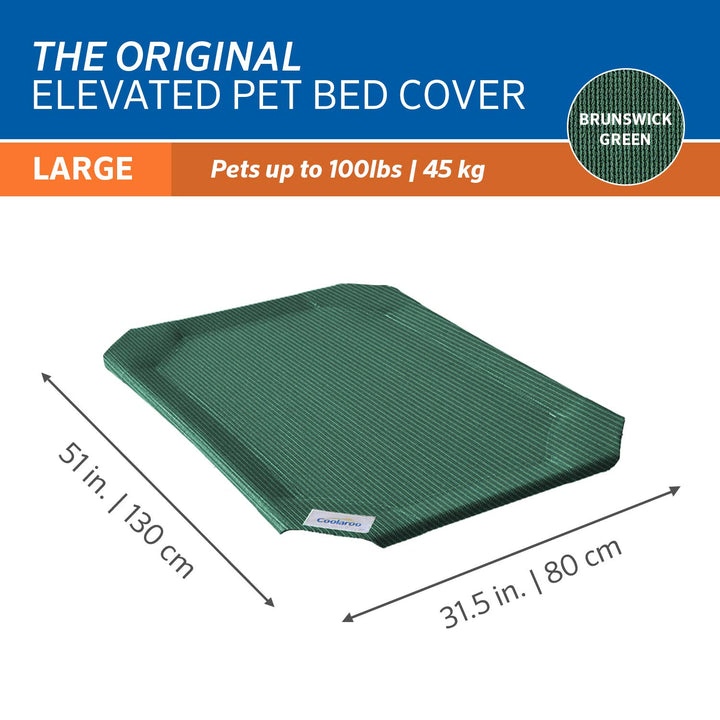 Coolaroo Replacement Cover, The Original Elevated Pet Bed by Coolaroo, Large, Brunswick Green 43.5"L x 31.5"W x 0.5"Th