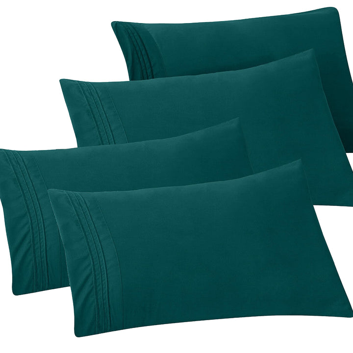 Elegant Comfort 4-Pack Solid Pillowcases 1500 Thread Count Egyptian Quality Microfiber - Smooth Weave, Wrinkle and Fade Resistant, Easy Slip-On, 4-Piece Set, Standard/Queen Pillowcase, Marine Teal