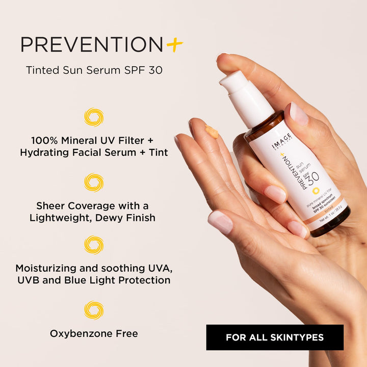 IMAGE Skincare, PREVENTION+ Sun Serum SPF 30 Mineral Sunscreen for Face, Non Comedogenic, Wear Under Makeup, Perfect Travel Size, Untinted 1.0 oz Tinted