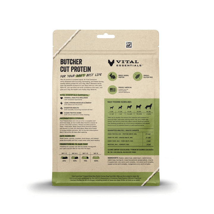 Vital Essentials Freeze Dried Raw Dog Food, Rabbit Mini Nibs Entree, 14 oz 14 Ounce (Pack of 1)