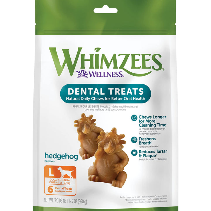 WHIMZEES by Wellness Hedgehog Natural Dental Chews for Dogs, Long Lasting Treats, Grain-Free, Freshens Breath, Large Breed, 6 Count