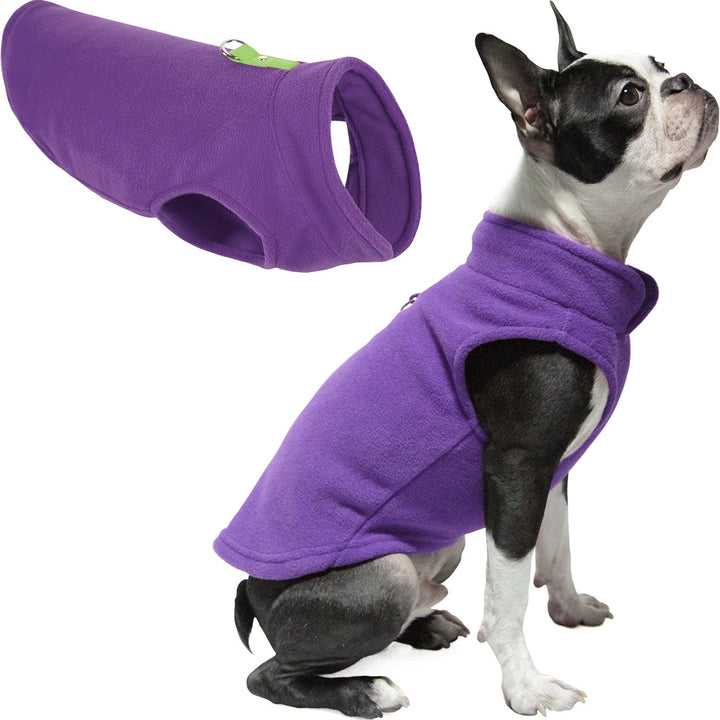 Gooby Fleece Vest Dog Sweater - Lavender, X-Small - Warm Pullover Fleece Dog Jacket with O-Ring Leash - Winter Small Dog Sweater Coat - Cold Weather Dog Clothes for Small Dogs Boy or Girl X-Small (Around 4-lb)