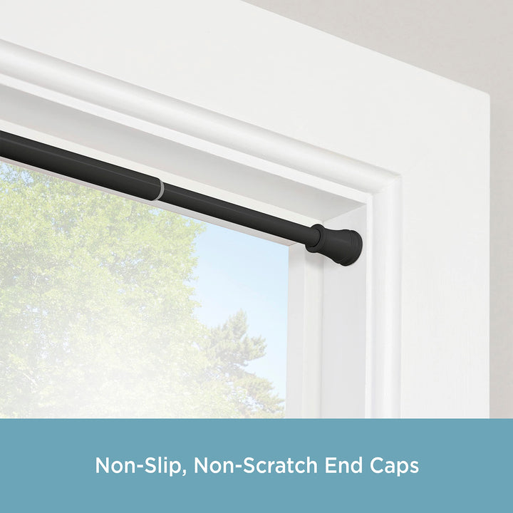 Kenney KN634 Rogers Twist & Fit No Tools Easy to Install Tension Curtain Rod, 28-48" Adjustable Length, Black Finish, 5/8" Diameter Steel Tube 28-48" window curtain