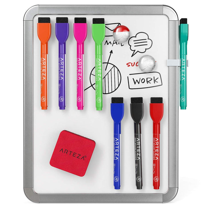 Arteza Framed Magnetic White Board Set, 8-1/2x11 Inches, 2-Pack Dry Erase Lap Boards with Markers & Magnets, Office & Back to School Supplies for Classroom, College, Teachers, Students, Planning. 8.5x11 inches