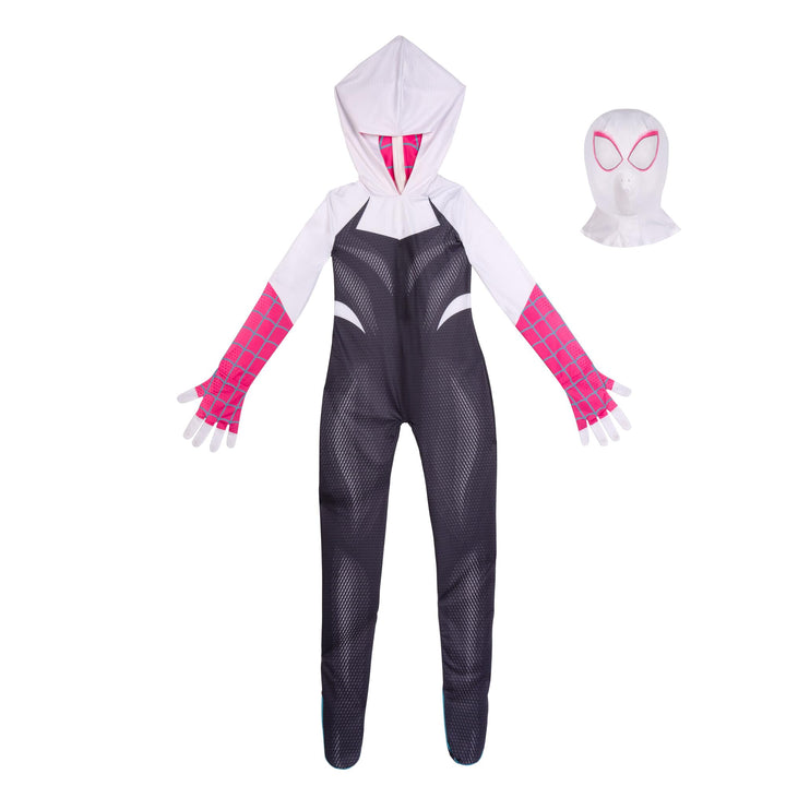 Marvel Spider-Gwen Official Youth Zentai Costume - Hooded Spandex Jumpsuit with Printed Design and Pull On Spandex Mask Extra Small