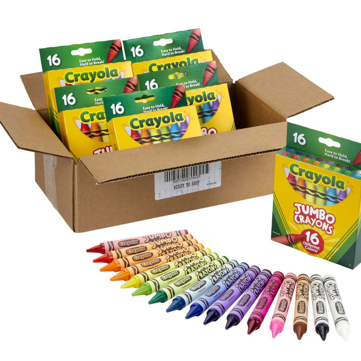 Crayola Jumbo Crayons Bulk, 6 Sets of 16 Large Crayons for Toddlers & Kids, School Supplies, Gifts [ Exclusive] 16 Count (Pack of 6) Set of 6 - Jumbo