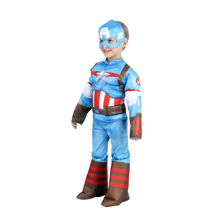 Marvel Avengers Official Toddler Halloween Costume - Premium Quality Padded Jumpsuit and Fabric Mask (3T-4T) Captain America