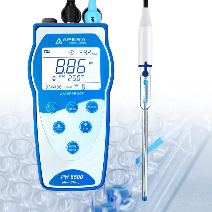 Apera Instruments Premium Series PH8500-MS Portable pH Meter Kit for Small Samples and Test Tubes, Blue (AI5554) Small-Volume and Test Tube