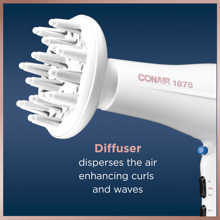 Conair Double Ceramic Hair Dryer with Diffuser | Blow Dryer with Ionic Conditioning | Includes Diffuser and Concentrator | Exclusive