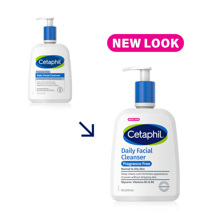 Cetaphil Face Wash, Daily Facial Cleanser for Sensitive, Combination to Oily Skin, NEW 16 oz, Fragrance Free, Gentle Foaming, Soap Free, Hypoallergenic (Packaging May Vary)