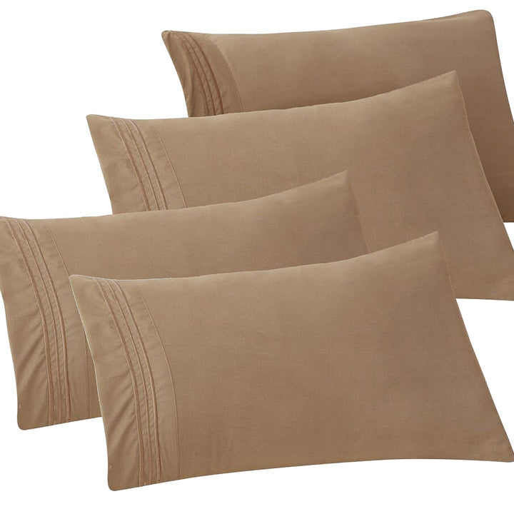 Elegant Comfort 4-PACK Solid Pillowcases 1500 Thread Count Egyptian Quality - Easy Care, Smooth Weave, Wrinkle and Stain Resistant, Easy Slip-On, 4-Piece Set, King Pillowcase, Taupe