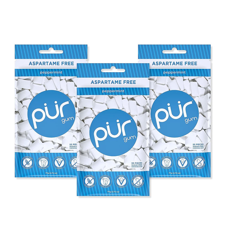 PUR Gum | Aspartame Free Chewing Gum | 100% Xylitol | Natural Peppermint Flavored Gum, 55 Pieces (Pack of 3) 55 Count (Pack of 3)