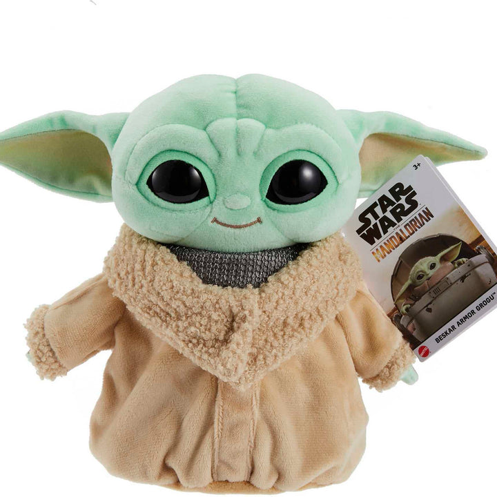 Star Wars Grogu Plush with Beskar Armor, Soft Doll Inspired by Star Wars Mandalorian Book of Boba Fett, Travel Toys and Gifts for Kids