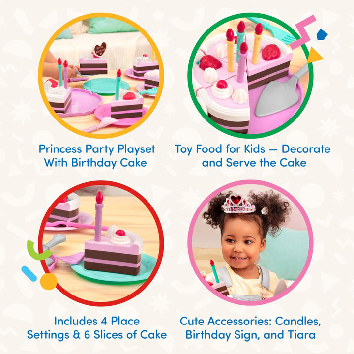 Battat- Play Circle- Birthday Cake  Toy Food  Plates & Candles Accessories- Pretend Play- Princess Birthday Party- 3 years + (24 Pcs)