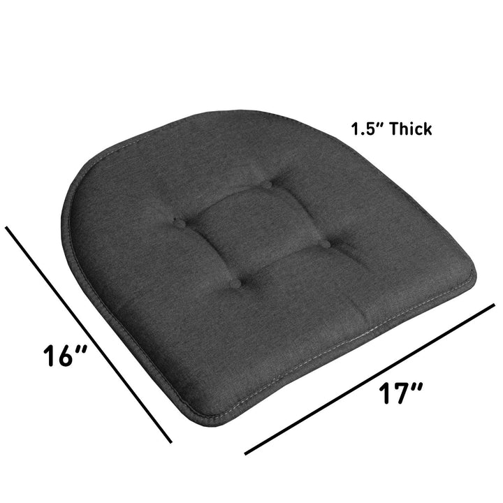 Sweet Home Collection Chair Cushion Memory Foam Pads Tufted Slip Non Skid Rubber Back U-Shaped 17" x 16" Seat Cover, 2 Count (Pack of 1), Charcoal