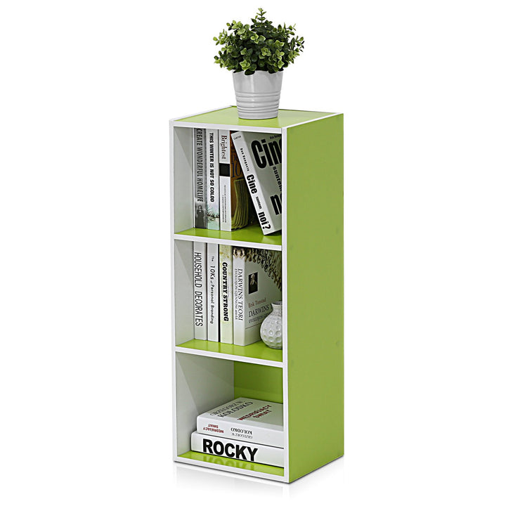 Furinno Pasir 3-Tier Open Shelf Bookcase, White/Green 11003WH/GR 3-Tier Cube