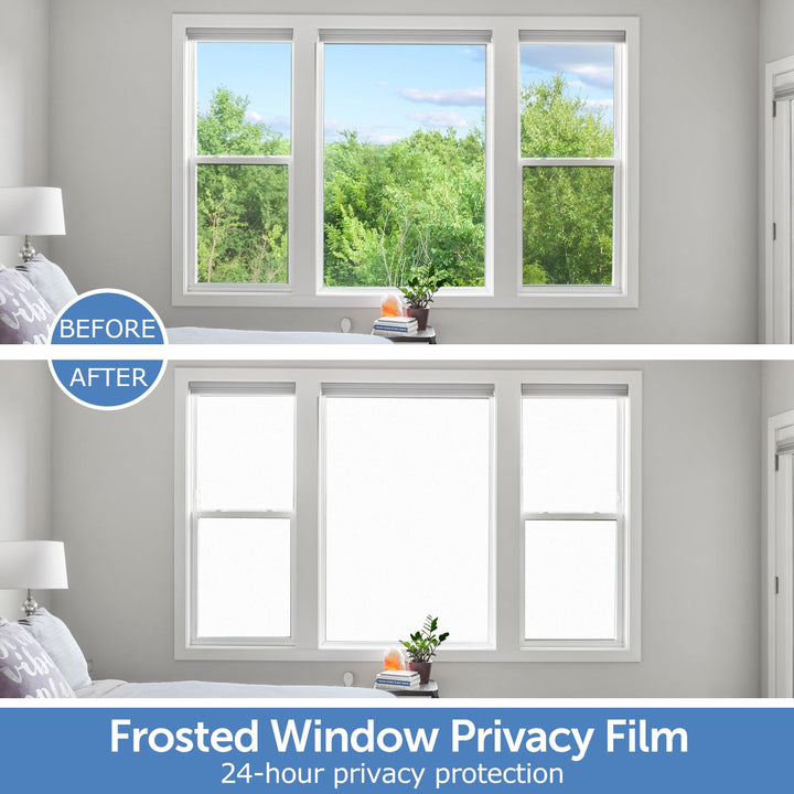 HIDBEA Frosted Window Privacy Film - Non Adhesive Static Cling Glass Stickers Sun UV Blocking Heat Control Door Covering Decals for Home Office(35.4 x 98.4 Inch, Frosted White) 35.4 x 98.4 Inch