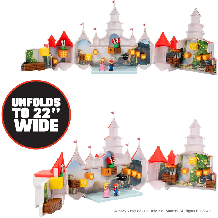 THE SUPER MARIO BROS. MOVIE – Mushroom Kingdom Castle Playset with Mini 1.25” Mario and Princess Peach Figures Peach Castle Deluxe Playset