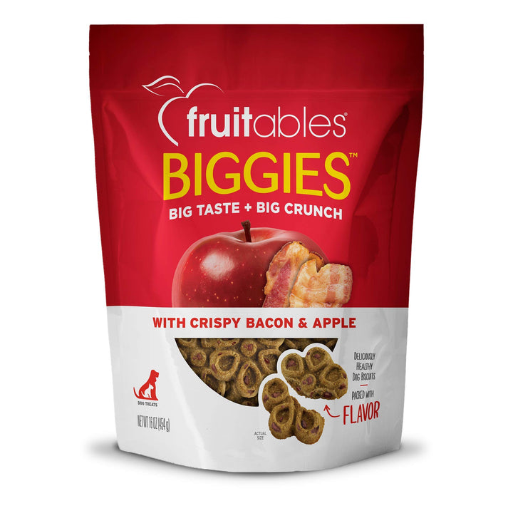 Fruitables Biggies Dog Biscuits – Crunchy Dog Biscuits Made with Pumpkin – Healthy Dog Treats Packed with Real Fruit Flavor – Free of Wheat, Corn and Soy – Crispy Bacon & Apple – 16 oz 1 Pound (Pack of 1)