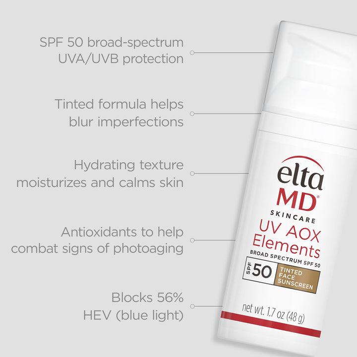 EltaMD UV AOX Elements Tinted Mineral Face Sunscreen, SPF 50, Tinted Sunscreen for Face with Antioxidants, 1.7 oz Pump 2 Ounce (Pack of 1)