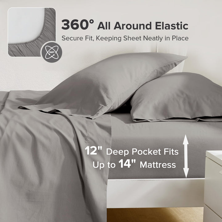 Comfort Spaces 100% Cotton Sheet Set Breathable, Lightweight, Soft with 14" Elastic Pocket Fits up to 16" Mattress, All Season Cozy Bedding, Matching Pillow Case, Queen Good Vibes 4 Piece