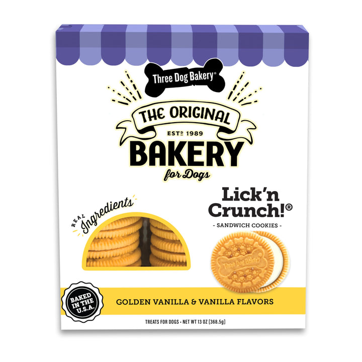 Three Dog Bakery Peppermutt Lick'n Crunch, Carob Cookie w/Green Crème Peppermint Flavored Filling, Premium Treats for Dogs, 13 Ounces Each 13 Ounce (Pack of 1) Carob & Peppermint Crème