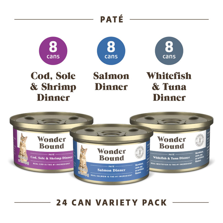 Brand - Wonder Bound Wet Cat Food, Pate, No Added Grain, (Whitefish & Tuna), 3 ounce (Pack of 24) Whitefish & Tuna